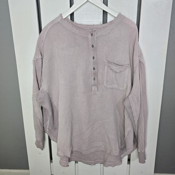 We The Free Free‎ People Gauze Popover Oversized Boxy Purple Blouse Top SM Boho - Picture 1 of 8